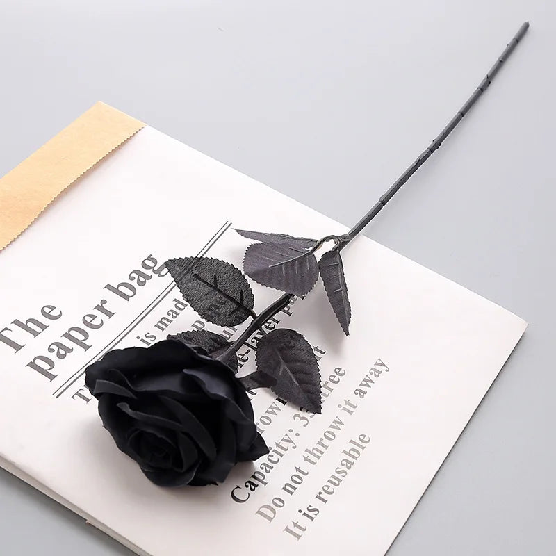 Dark Red Rose Artificial Flower for Halloween Party Decor - Goth Photo Prop