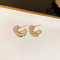 Elegant Zircon Arc Metal Stud Earrings for Women Party & Casual Wear