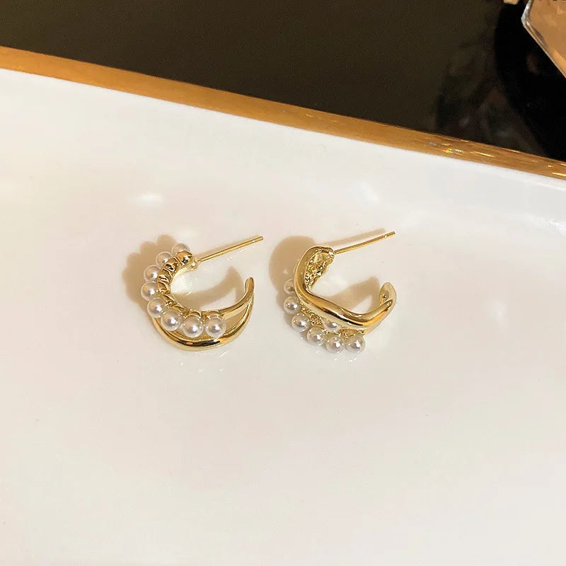 Elegant Zircon Arc Metal Stud Earrings for Women Party & Casual Wear