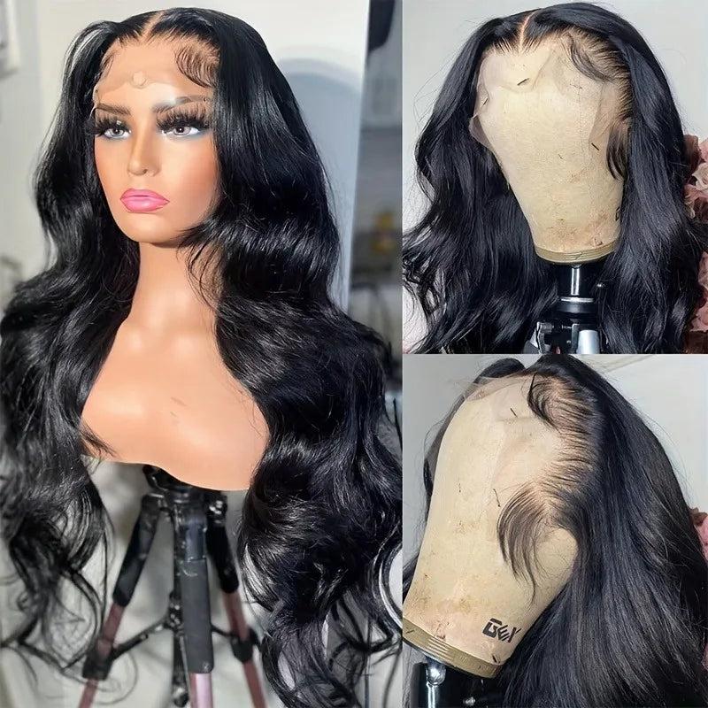 Glueless Human Hair Lace Front Wigs with Body Wave Texture - Pre Plucked, Bleached Knots, 13x4 & 13x6 HD Lace, Natural Black, Various Lengths & Densities