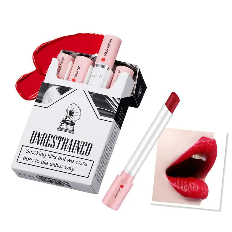 4-Piece Lipstick Set with Matte Long-Lasting Waterproof Lip Gloss in Cigarette Design