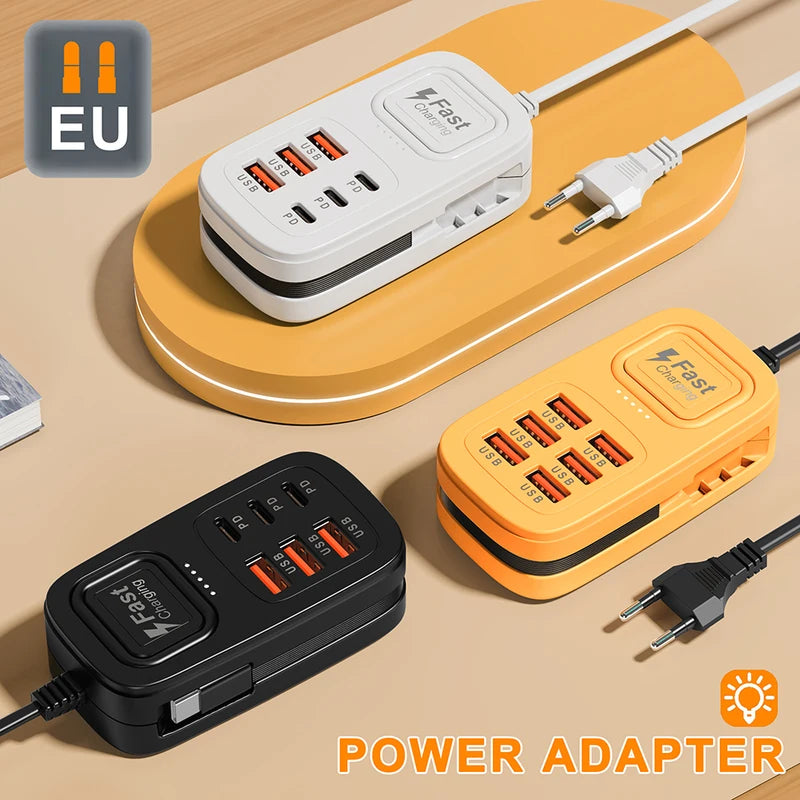 6-in-1 Desktop USB Charging Station with Fast Power Adapter - EU US UK Plug