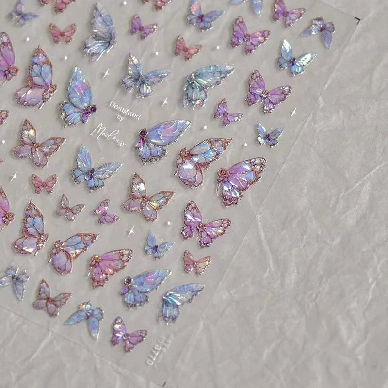 5D Relief Glitter Butterfly Nail Stickers - Aurora Nail Art Decorations for DIY Manicure