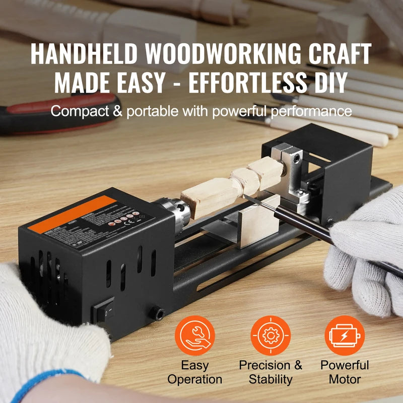 Mini Wood Lathe Machine 7-Inch, 96W Power, 7-Speed for DIY Woodworking