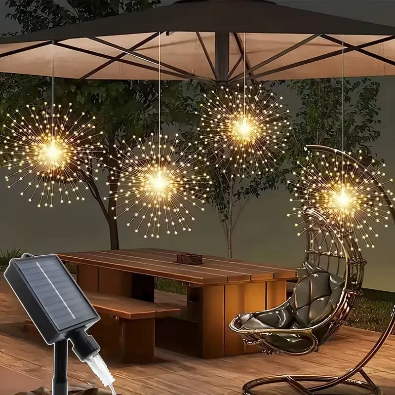 Hanging Solar Firework String Lights Outdoor Garden Yard Decor 8 Modes