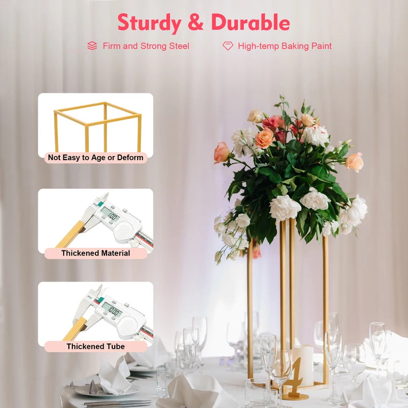 Gold Metal Wedding Flower Stand Set - Geometric Floor Display Racks for Events