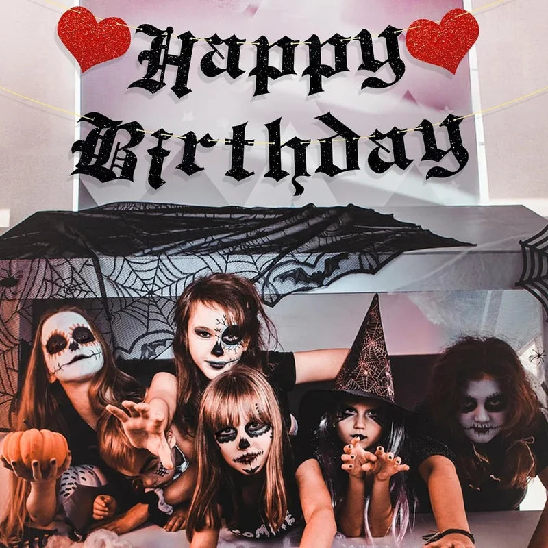 Goth Birthday Decorations Banner Halloween Funeral Party Supplies Glitter Banner