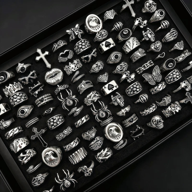 Vintage Gothic Punk Skull Butterfly Ring Set for Women and Men - Retro Jewelry Party Gift
