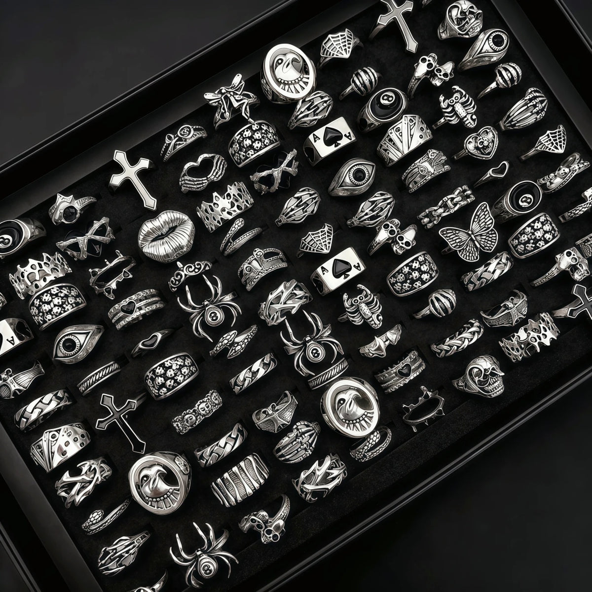 Vintage Gothic Punk Skull Butterfly Ring Set for Women and Men - Retro Jewelry Party Gift