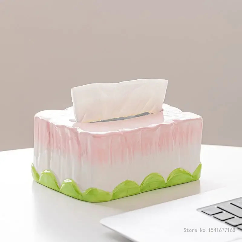 Ceramic Tulip Tissue Box - Creative Home Desk Decor, Living Room Gift