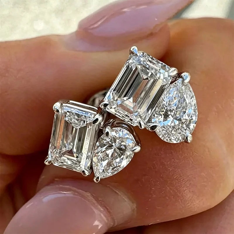 Sterling Silver Moissanite Stud Earrings for Women - Pear & Emerald Cut Jewelry