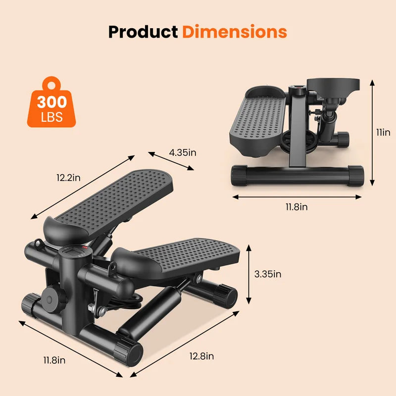 Mini Stepper with Resistance Bands 300 LBS Capacity Compact Cardio Equipment