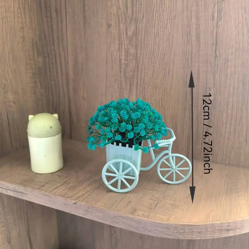 Modern Bicycle Flower Basket with Artificial Flowers for Home Decor - White, Blue, Pink