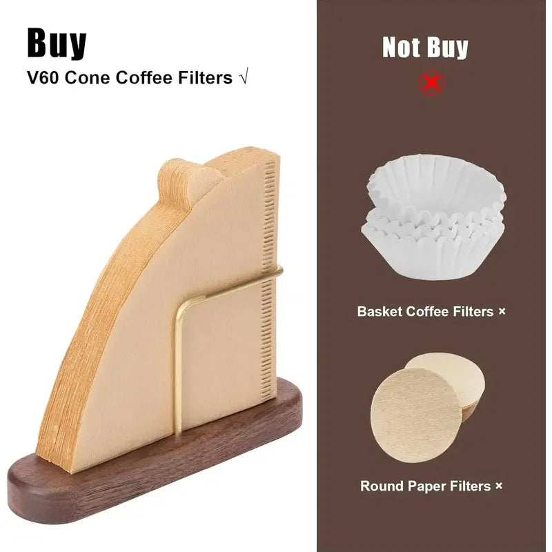 Walnut Coffee Filter Holder Stand for V60 Paper Filters Kitchen Storage