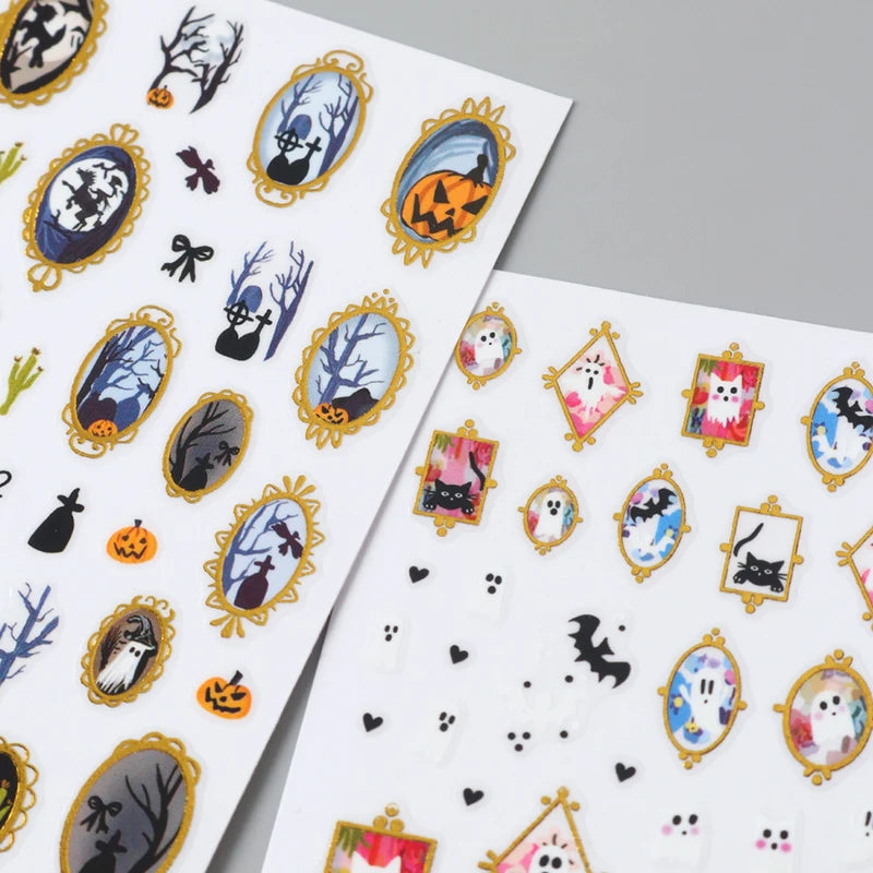 Halloween Ghost Pumpkin Devil Nail Stickers - Self-Adhesive 3D Nail Decals Set