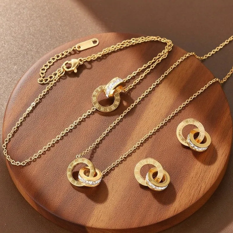 Women’s Classic Jewelry Set with Necklace, Bracelet & Earrings - Versatile Daily Accessories