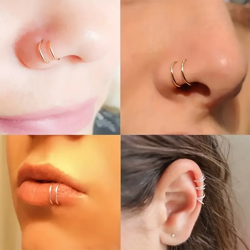 2pcs Double Nose Hoop Ring Twist Lip Cartilage Earrings for Men and Women