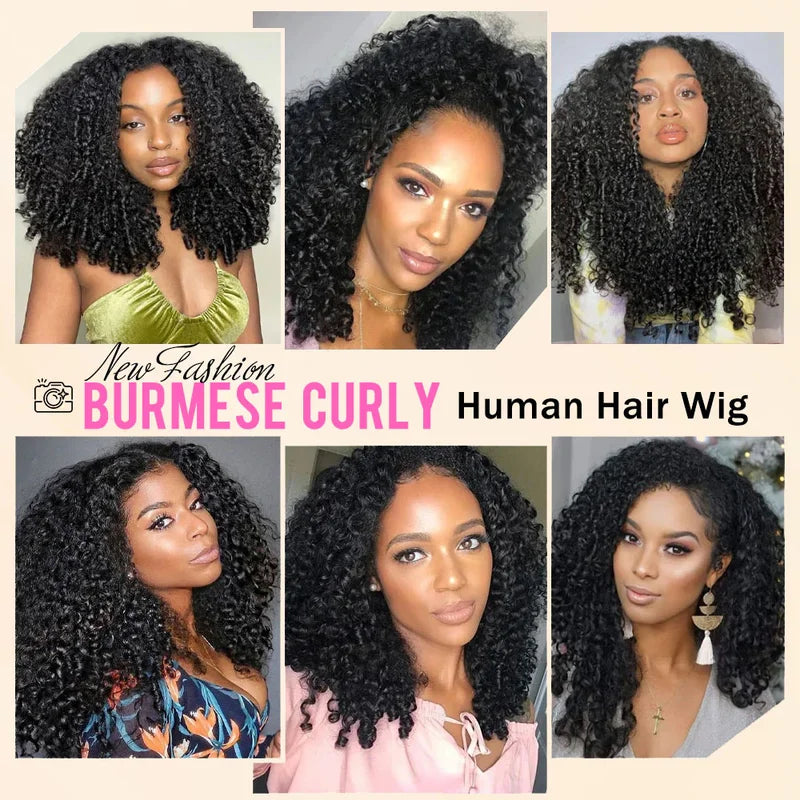 Burmese Curly Human Hair Wig 13x4 Lace Front Deep Wave Ready-to-Wear