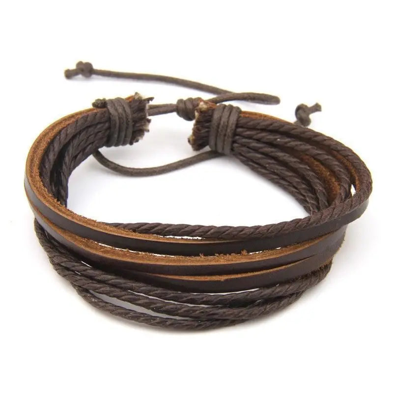 Men's Handmade Leather Wrist Bracelet Multilayer Lace Up Fashion Accessory