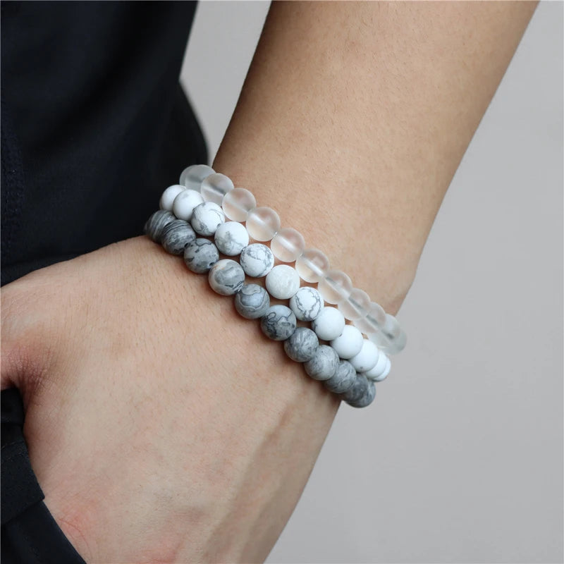 Natural Stone Beaded Bracelet for Men & Women - Handmade Yoga Energy Jewelry