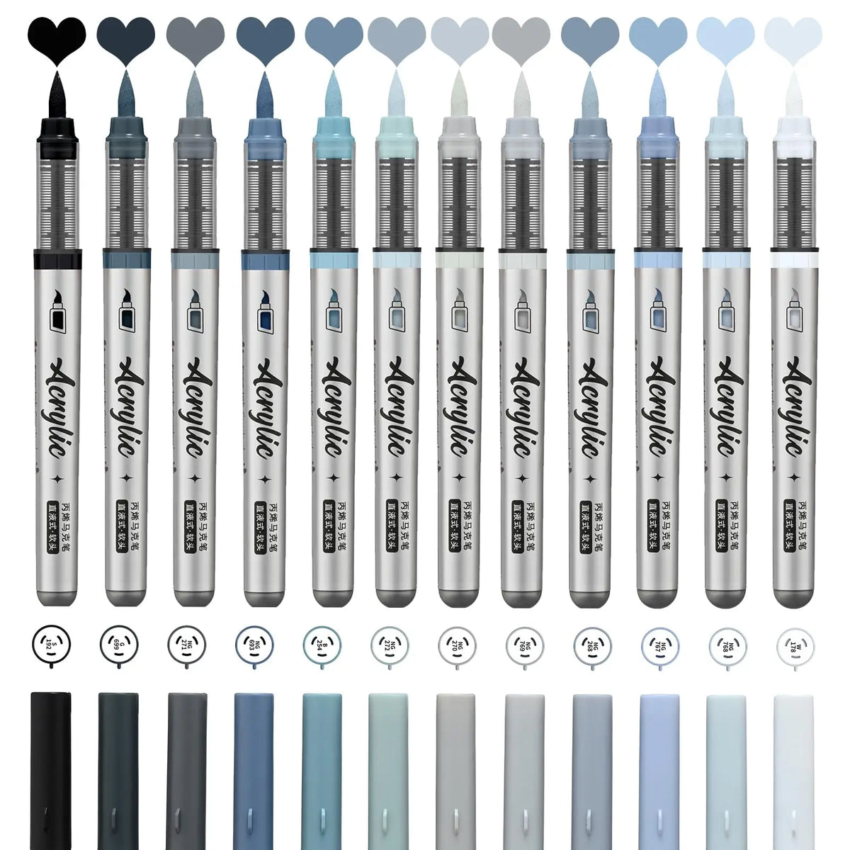 Acrylic Paint Markers Set with 12 Brush Tip Pens - Professional Art & Craft Supplies
