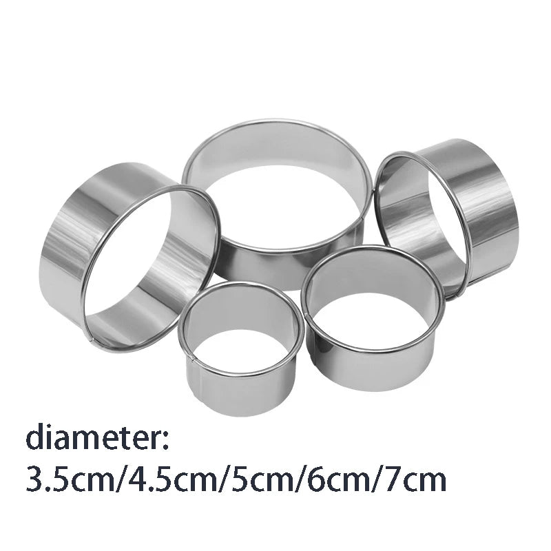 5PCS Round Stainless Steel Biscuit Mold Set for Pastry and Cake Baking