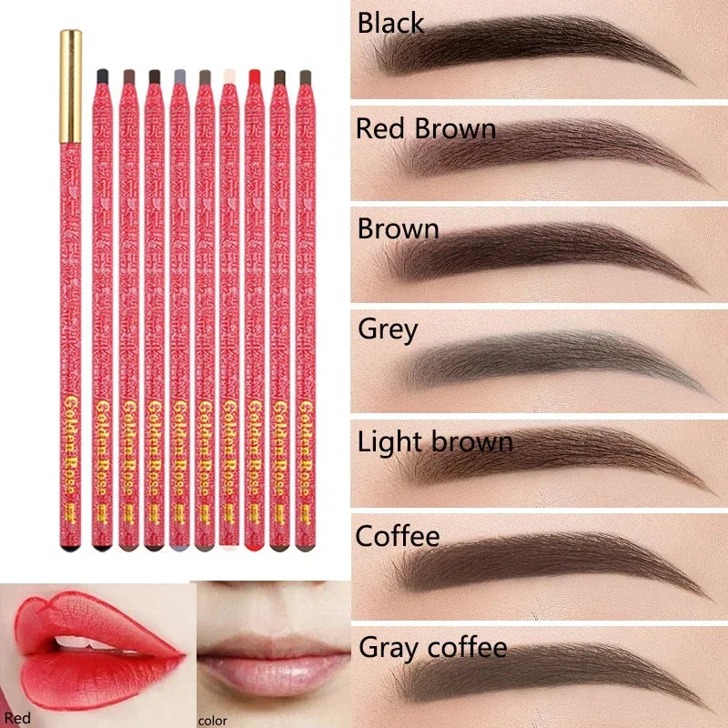 Waterproof Lip & Eyebrow Makeup Pencil Set - Long Lasting, Semi-Permanent