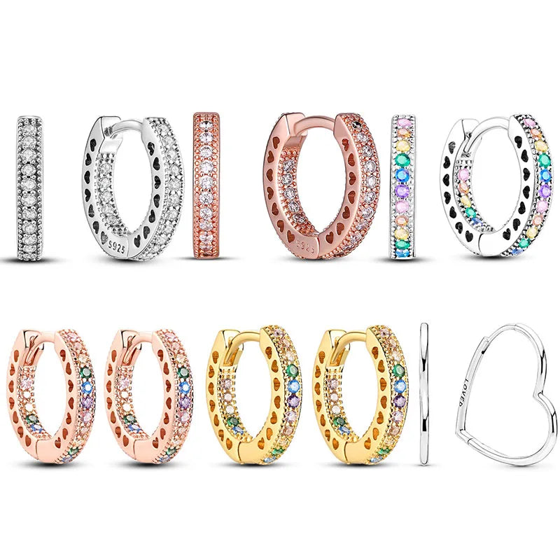 925 Sterling Silver Pavé Heart Hoop Earrings Double Hoop Studs Women Engagement Jewelry