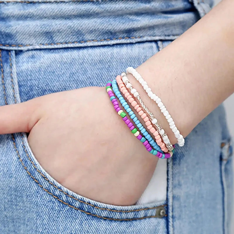 Colorful Boho Beaded Bracelets Set - 17 Stretchable Elastic Jewelry for Women