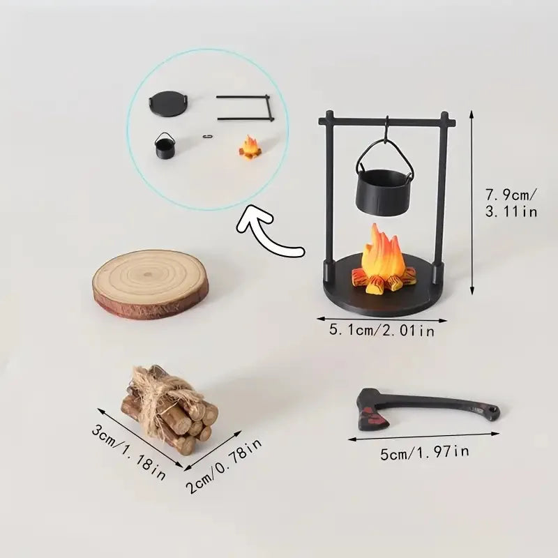 Mini Hanging Campfire and Teapot Dollhouse Decor - DIY Scene Ornament