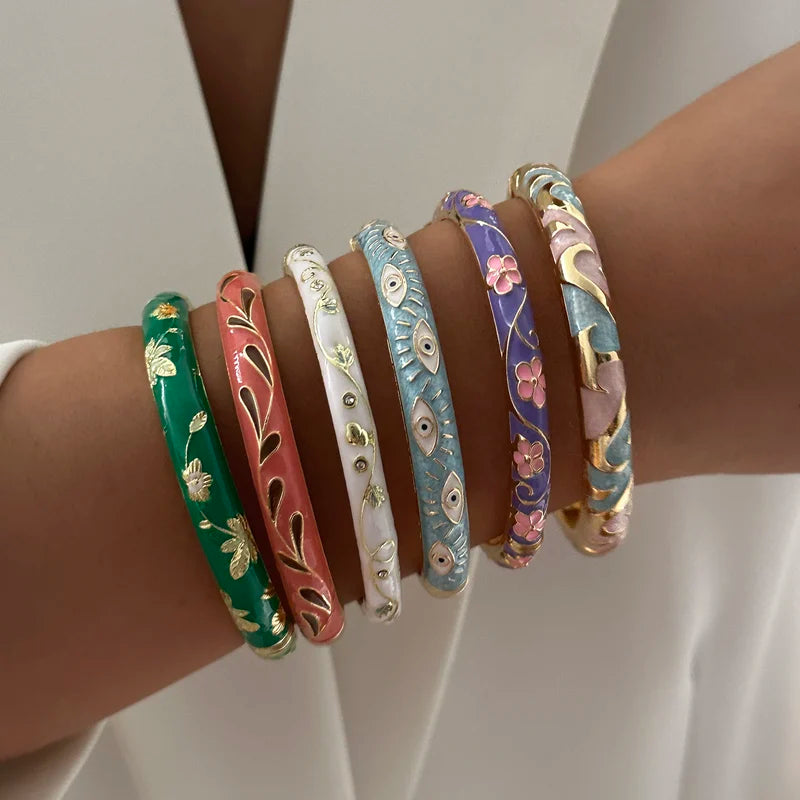 Colorful Enamel Flower Bracelet for Women Wedding Party Jewelry