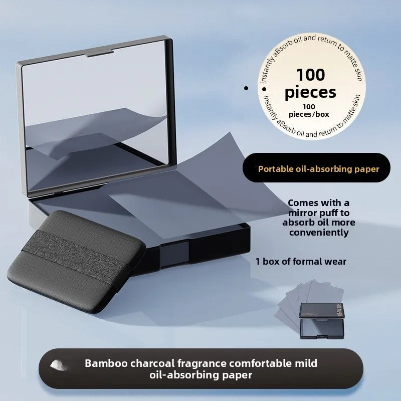 Portable Oil Blotting Paper with Powder Puff Mirror Face Sheets Matte Finish