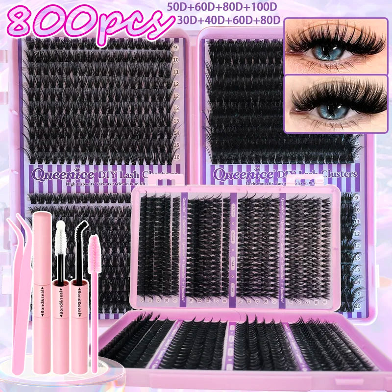 DIY Eyelash Cluster Fluffy Lash Extensions Set with Mixed Tray