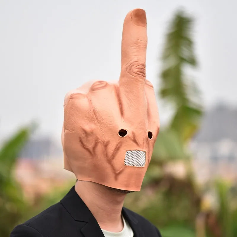 Funny Halloween Prank Mask - Vertical Middle Finger Latex Headgear for Bar & Performance
