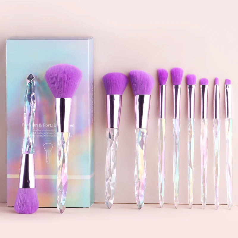 10-Piece Makeup Brush Set with Crystal Handles and Case - Includes Powder and Foundation Brushes