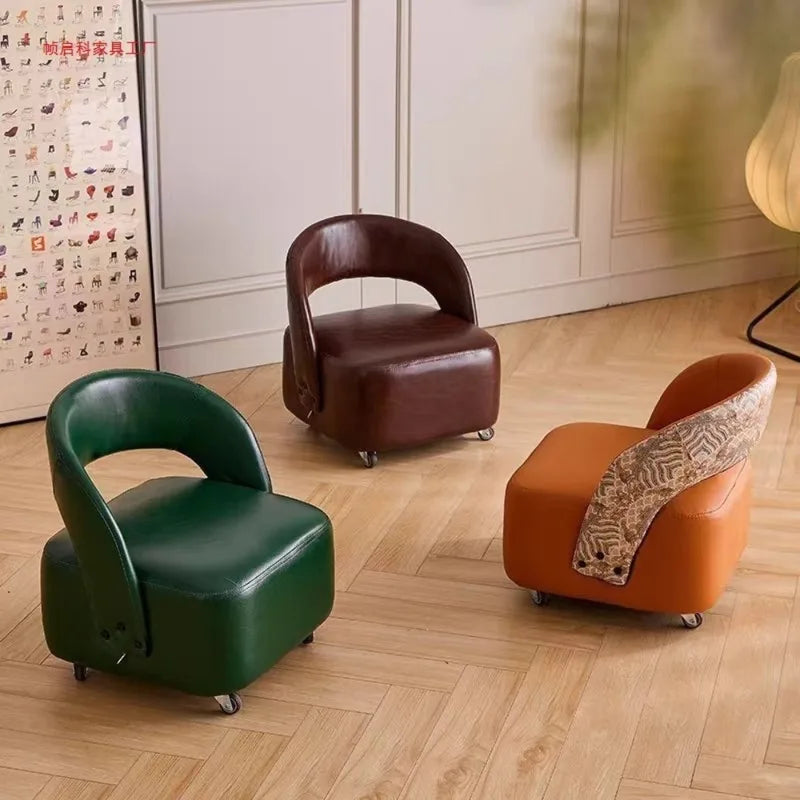 Swivel Wheel Stool with Backrest Multi-Use Sofa Bench for Home Living Room