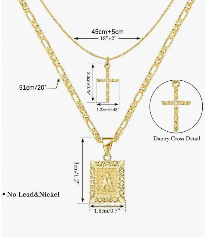 Layered Letter and Cross Necklace for Women Girls - Stylish Pendant Jewelry