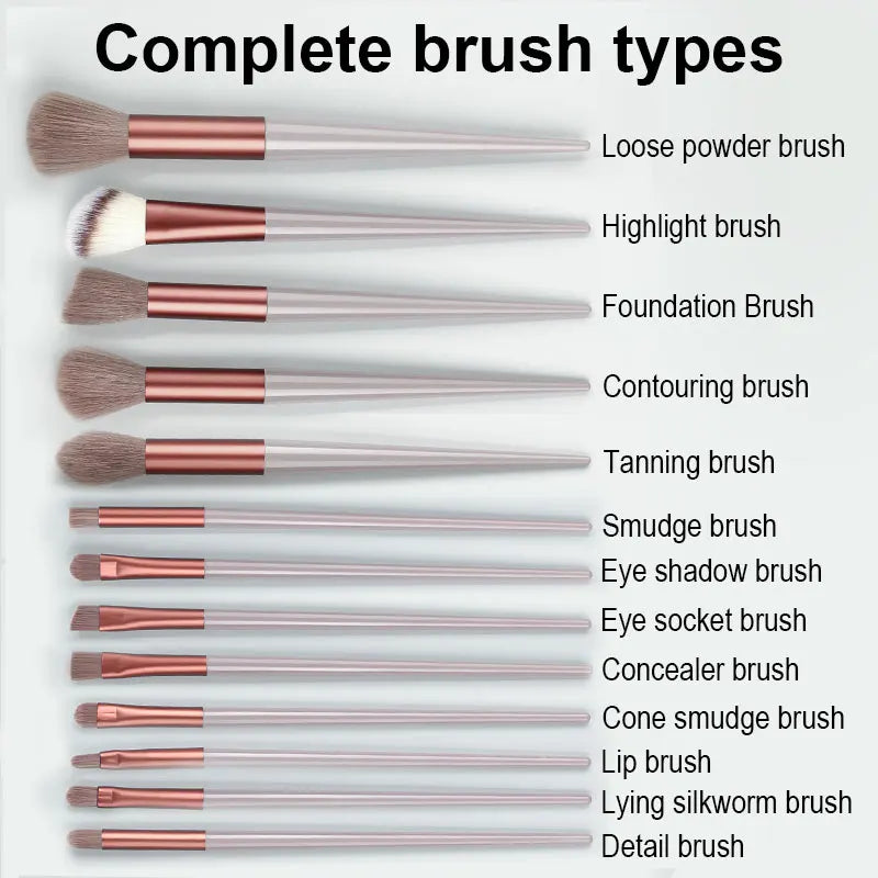 13-Piece Makeup Brush Set - Soft Fluffy Eye Shadow, Blush, Concealer & Powder Tools