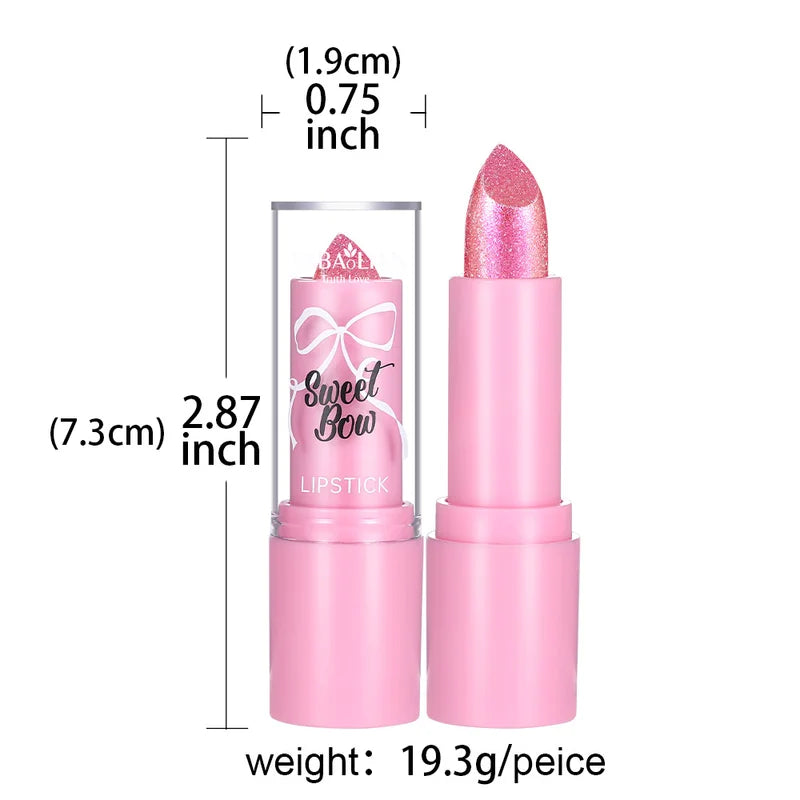 Sparkling Bow Lipstick Set - 6 Glitter Shades, Long-Lasting & Moisturizing