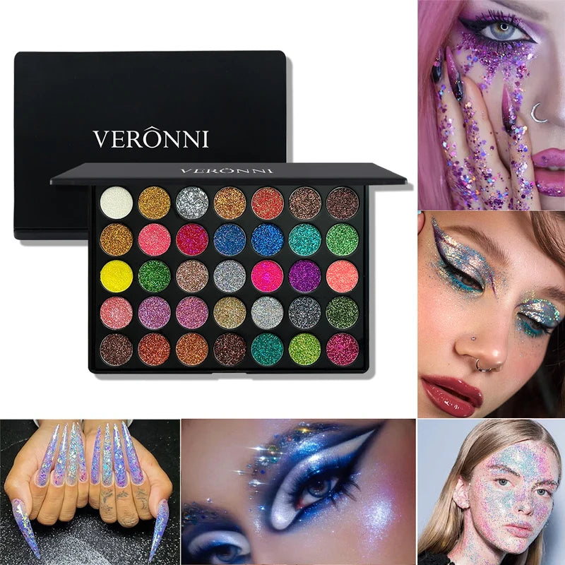 35 Colors Glitter Eyeshadow Palette Waterproof Long Lasting Metallic & Shimmer Makeup