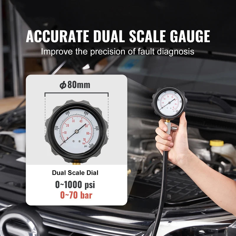 Diesel Engine Compression Tester Kit with 18 Adapters - Heavy Duty Cylinder Pressure Test Tool