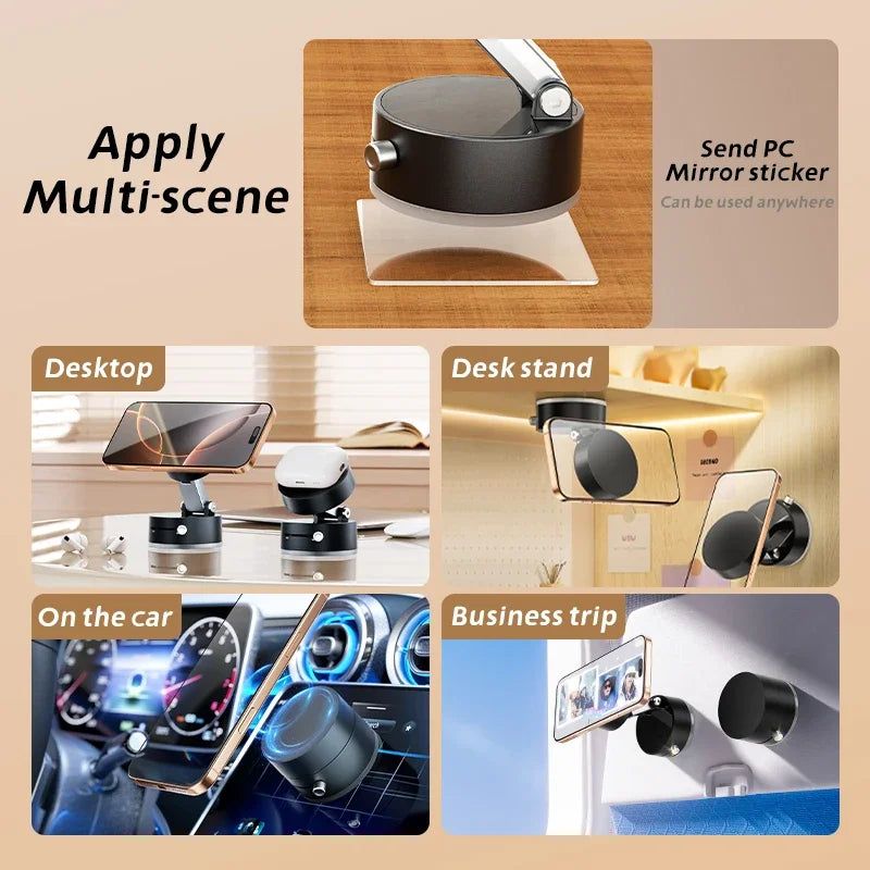 Mobile Phone Vacuum Suction Cup Holder & Foldable Desk Stand for iPhone & Android