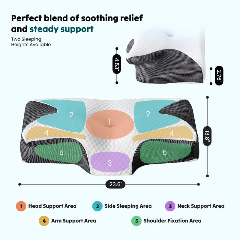 Ergonomic Cervical Neck Pillow with Memory Foam & Cooling Pillowcase