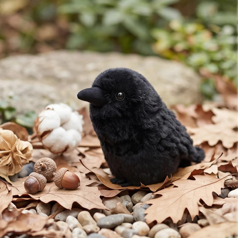 Kawaii Black Crow Plush Toy - Realistic Bird Soft Doll for Kids & Adults