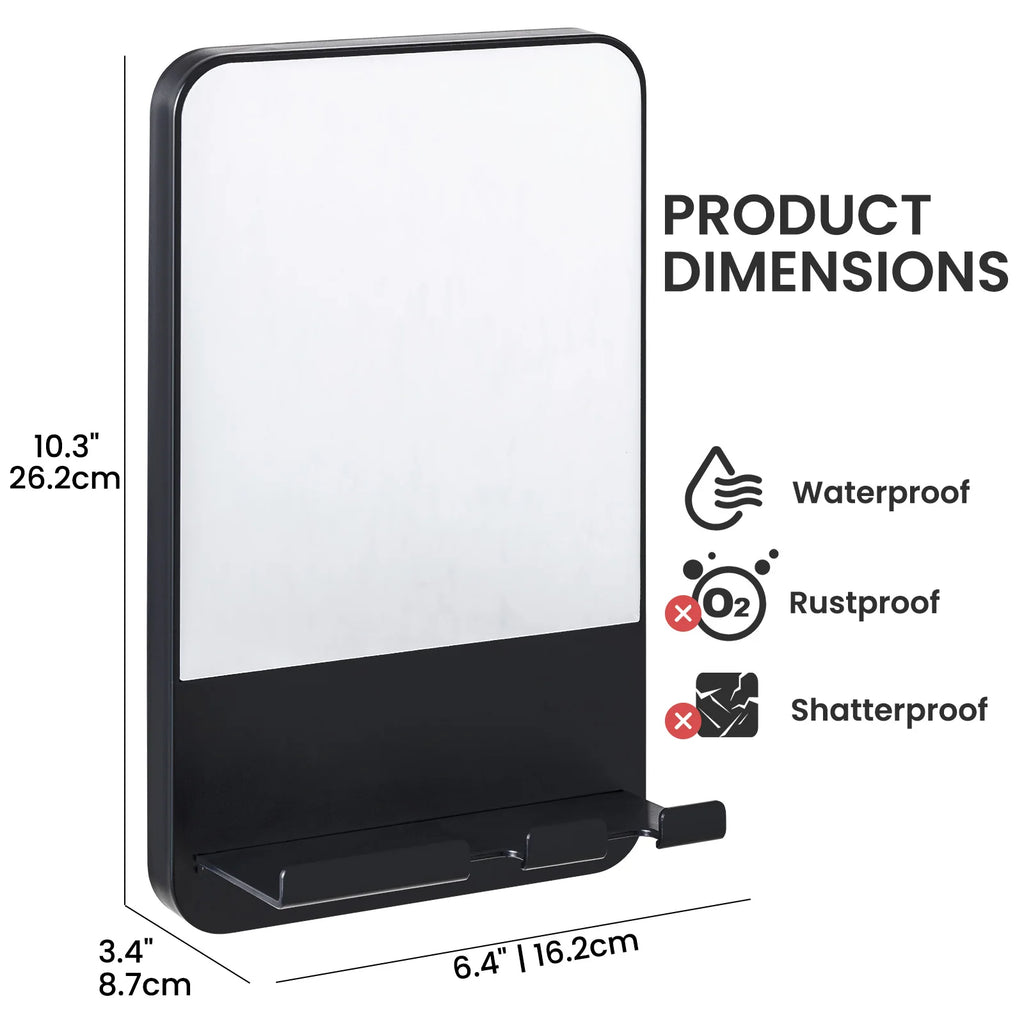 Fogless Shower Mirror with Razor Holder, Reusable Suction Bathroom Mirror