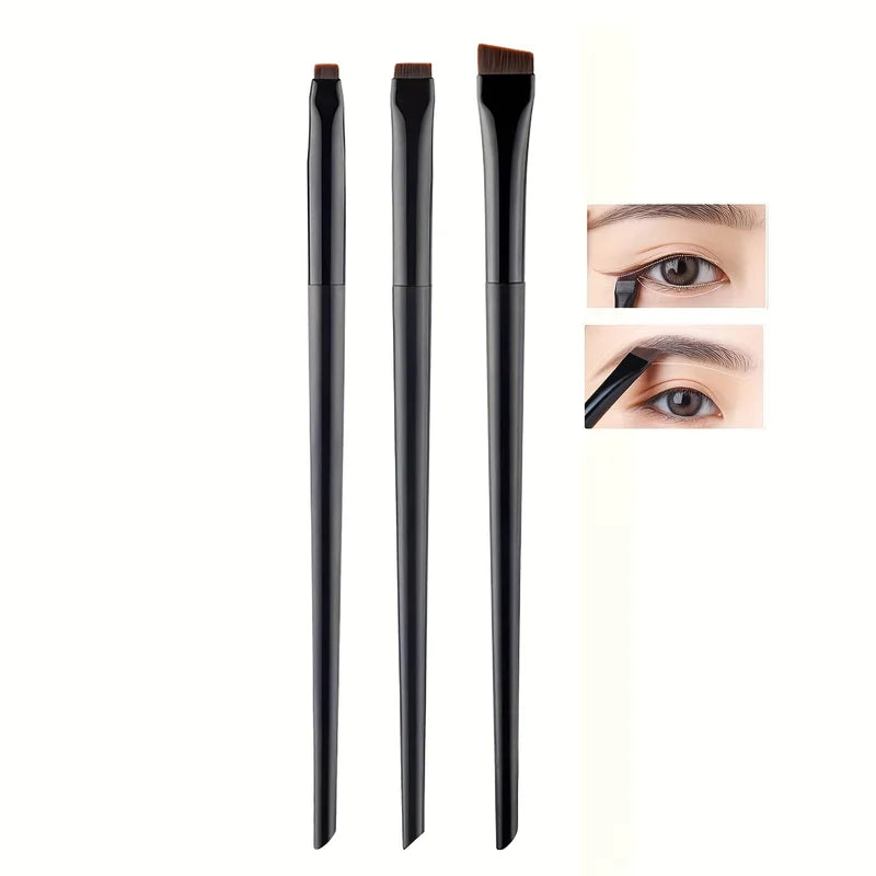 3-Piece Makeup Brush Set with Eyeliner, Eyebrow & Eye Shadow Brushes - Fine, Oblique & Ultra-Thin Tips