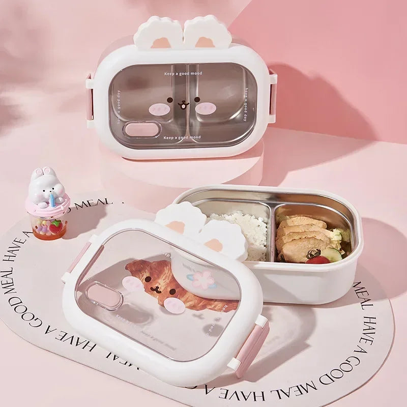 Kids Stainless Steel Bento Lunch Box with Rabbit Design, Portable & Sealed