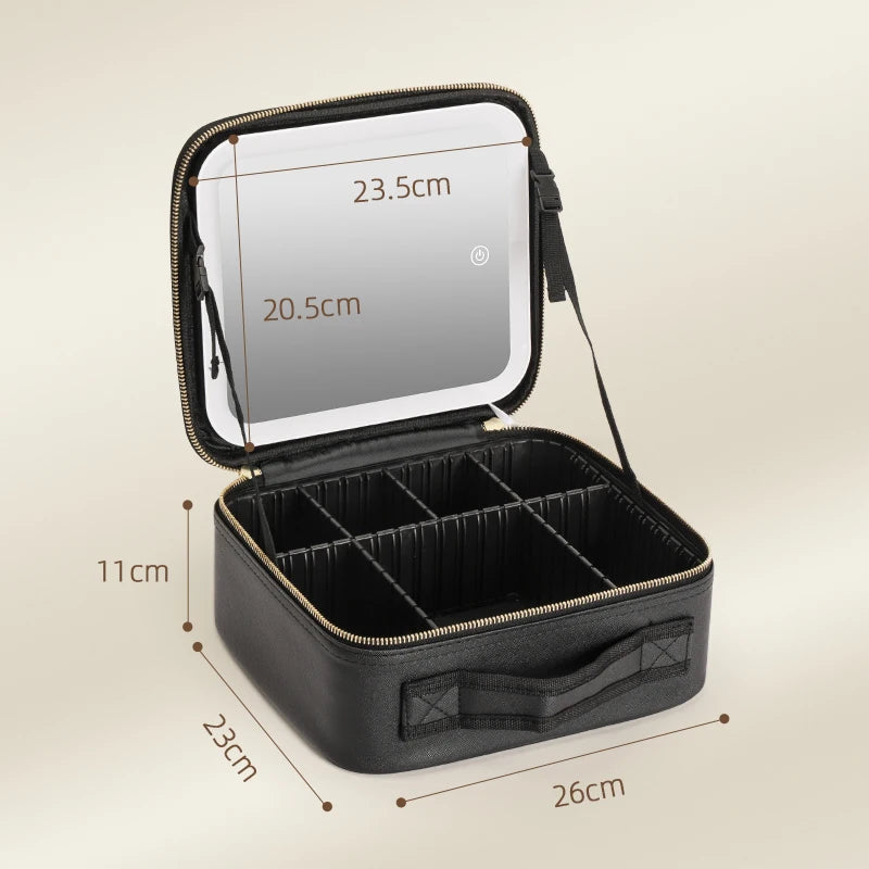 Travel Makeup Train Case with LED Lighted Mirror, Adjustable Dividers & 3 Light Settings