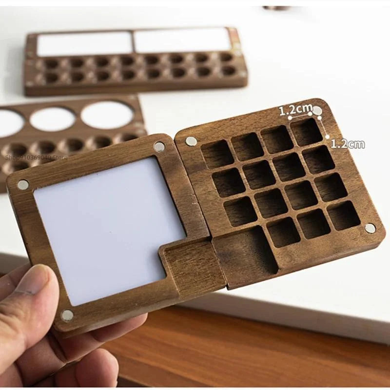 Portable Wooden Watercolor Paint Box with Magnetic Palette for Artists - Travel Sketching