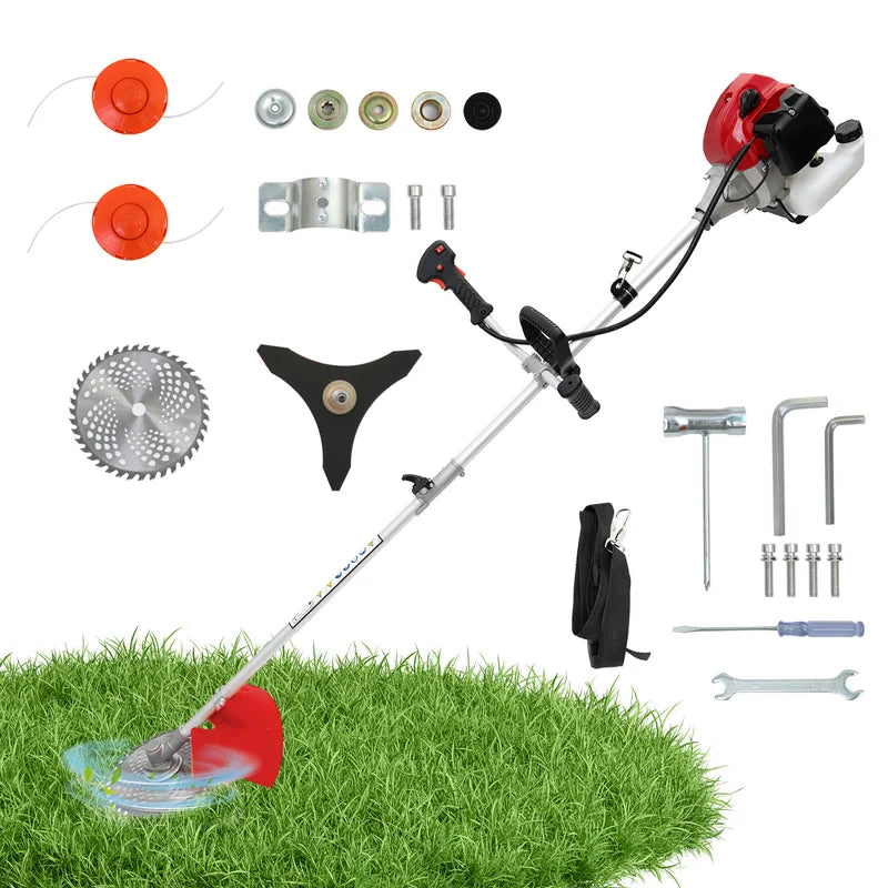 Gasoline Lawn Mower 52cc 2-Stroke 4-in-1 Trimmer with Adjustable Shaft and 4 Heads
